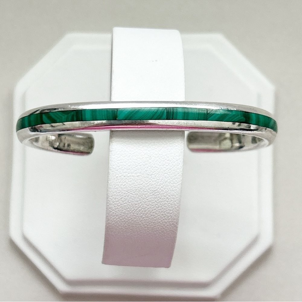 Vintage Kirk Smith Navajo Malachite Inlay Sterling Silver Cuff Bracelet - Picture 5 of 13